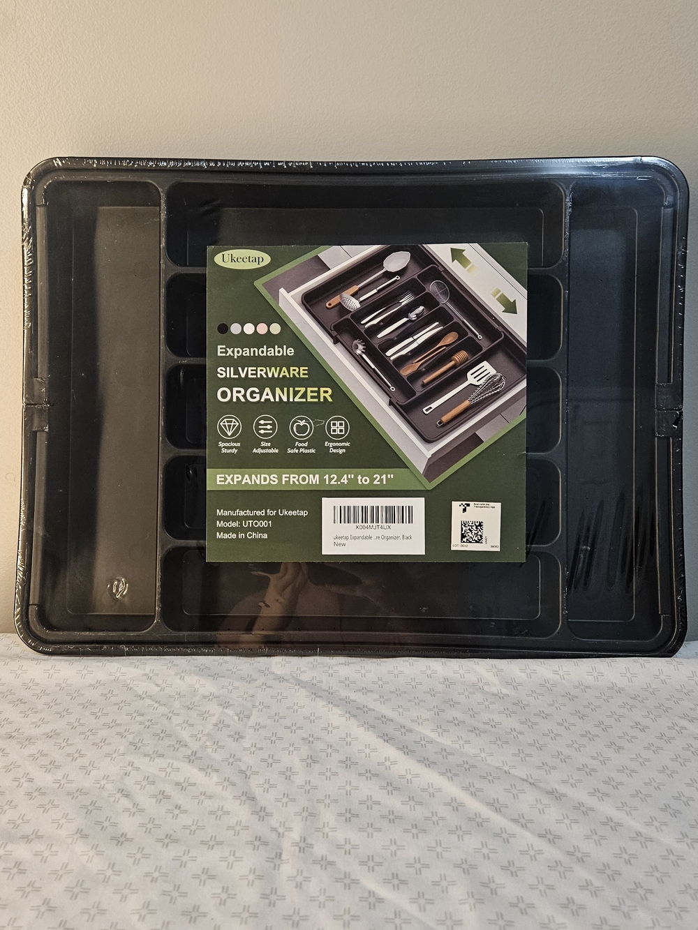 Ukeetap Expandable Adjustable Silverware Tray 7-Compartment Black UT0001